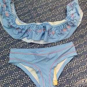 Blue and white striped bikini
